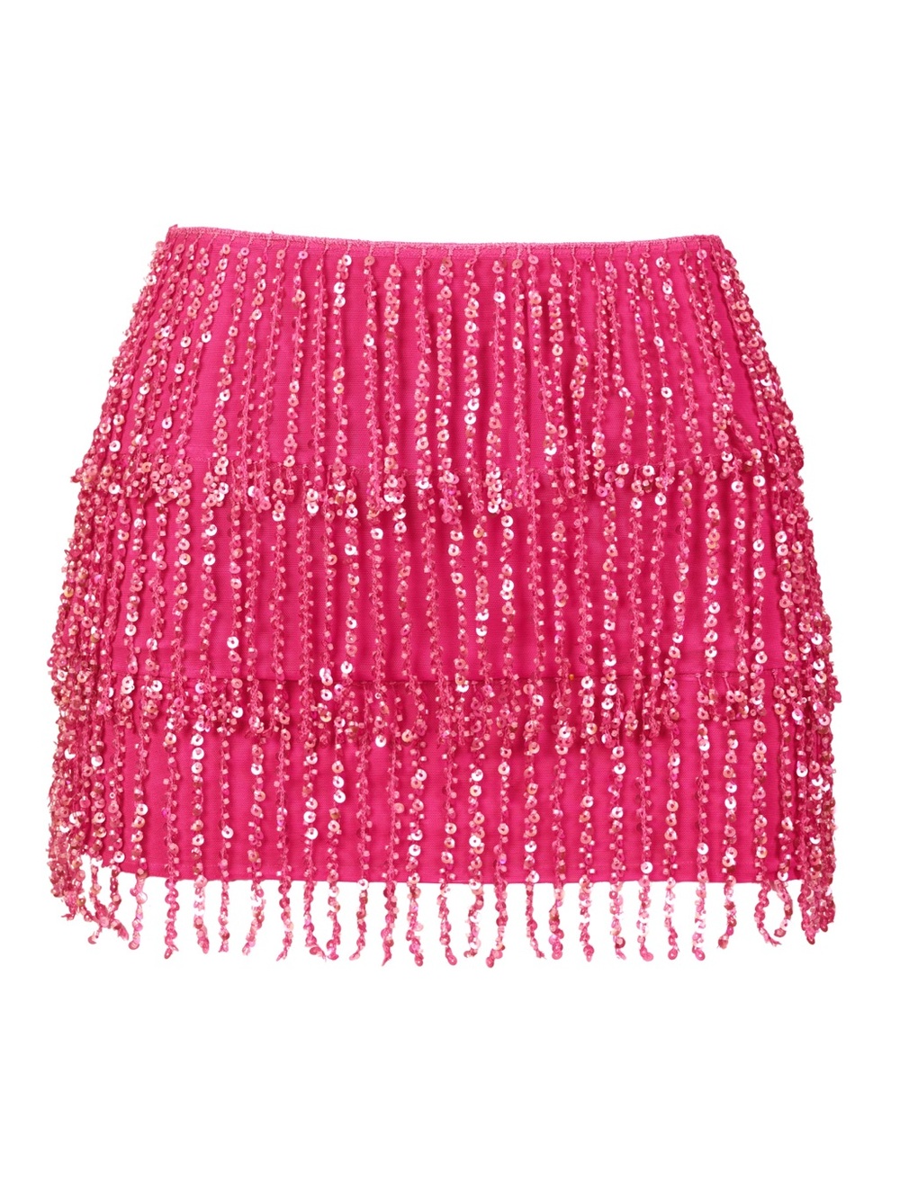 Nessa Fringed Low-Rise Mini Skirt in Raspberry
